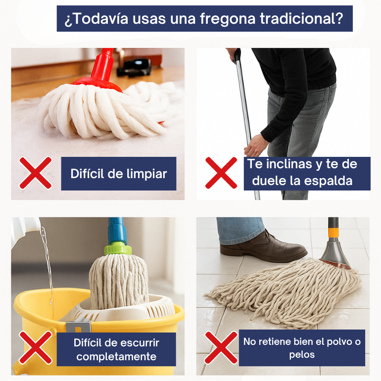 FácilMop™ - Fregona autoescurrible, limpia sin esfuerzo + 10 recambios GRATIS